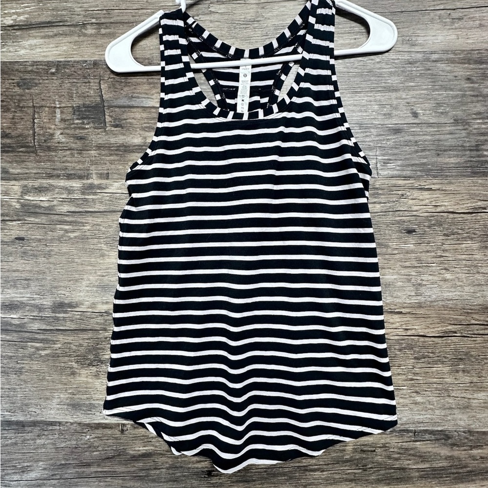 Lululemon Athletica Black and White Striped Sleeveless Tank Top